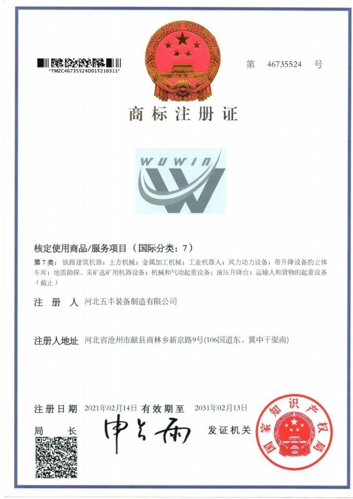 商标注册证（WUWIN）